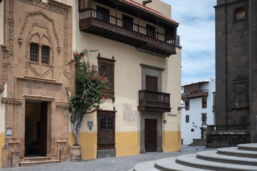 Fototapeta na wymiar Detail of the facade of the house museum of Colon, in Herreria street in the Vegueta neighborhood in Las Palmas de Gran Canaria
