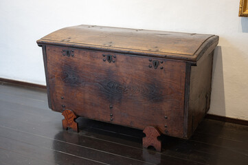 Detail of an old wooden trunk chest