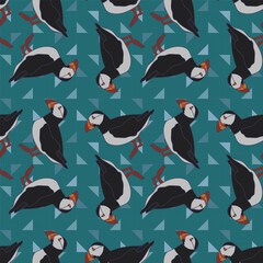 Seamless pattern with Atlantic puffin