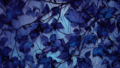 flowers in classic pantone blue. Beautiful exotic flower in the dark. Pantone blue toning on floral background. Decorative wallpaper with garden plants for texture printing