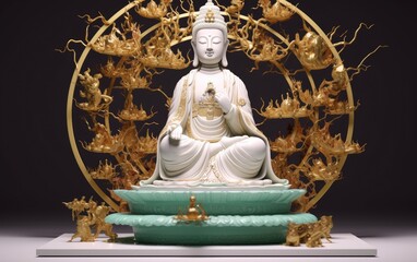 Golden white buddha statue. Generative AI.