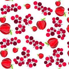 seamless pattern with painted strawberry and berry