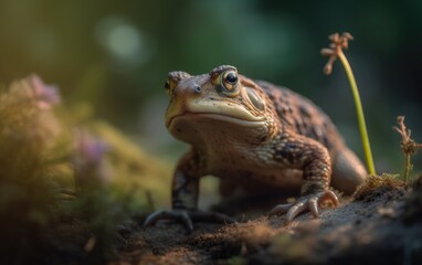 Obraz premium Frog on the ground. Generative AI.