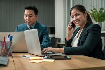 Modern Asian businessman with high confidence Committed to working together as a harmonious team Having a professional planning meeting at the company