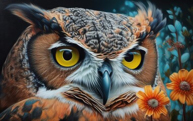 Close up of an owl. Generative AI.