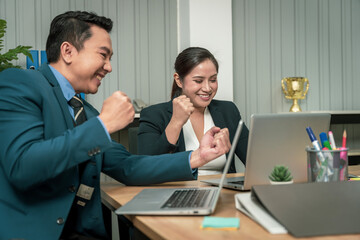 Modern Asian businessman with high confidence Committed to working together as a harmonious team Having a professional planning meeting at the company