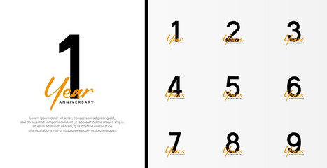 set of anniversary logo flat black color number and orange text on white background for celebration