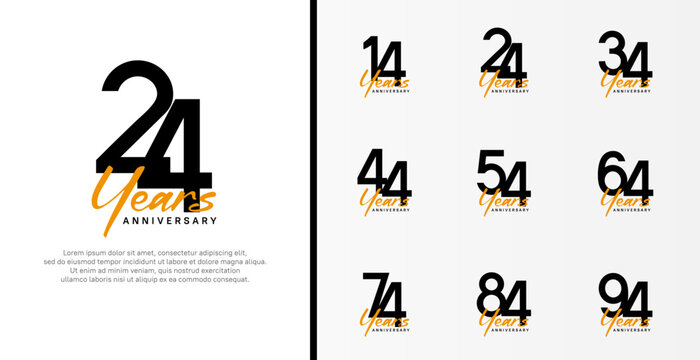 set of anniversary logo flat black color number and orange text on white background for celebration