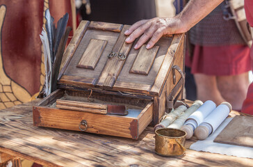 Ancient roman writing and documents management  implements