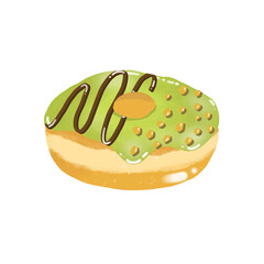 Donuts hand drawn illustration with different toppings chocolate mint green tea strawberry 