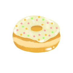 Donuts hand drawn illustration with different toppings chocolate mint green tea strawberry 