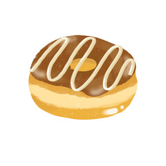 Donuts hand drawn illustration with different toppings chocolate mint green tea strawberry 