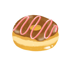 Donuts hand drawn illustration with different toppings chocolate mint green tea strawberry 