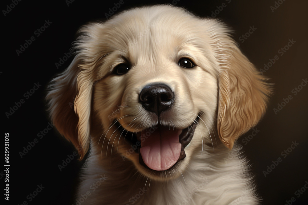 Poster a golden retriever puppy with its adorable floppy ears and playful expression, symbolizing the timel