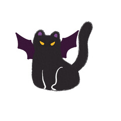 Devil cat in wings for Halloween hand drawn illustration