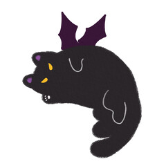 Devil cat in wings for Halloween hand drawn illustration
