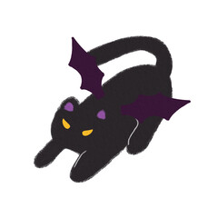 Devil cat in wings for Halloween hand drawn illustration