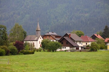 Fototapeta na wymiar Watschig town in Gailtal, Austria. Small town in Carinthia state.