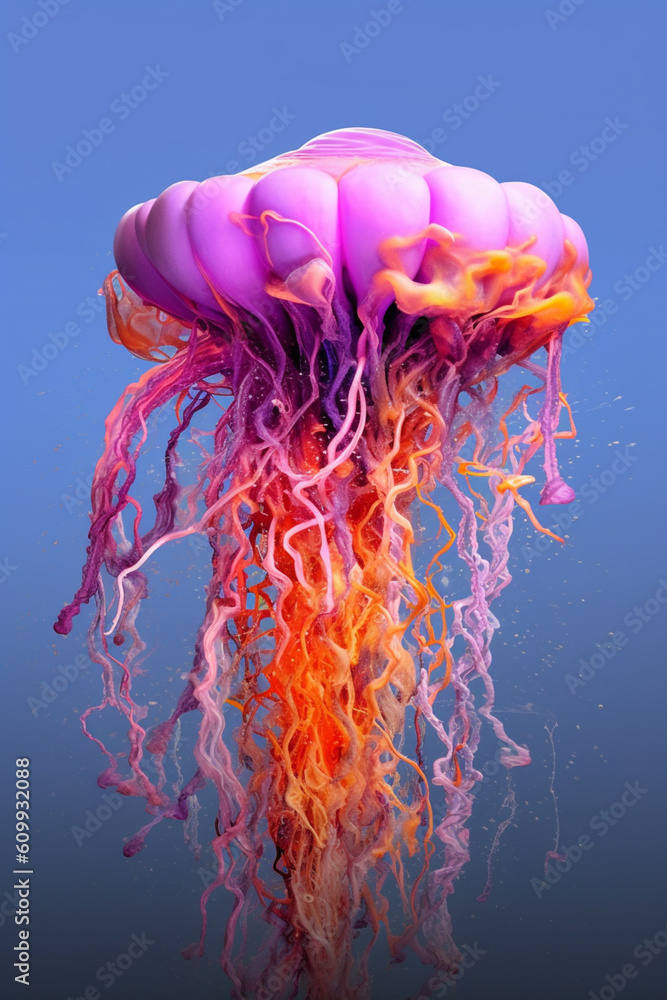 Aufkleber an abstract surreal photograph of a jellyfish splashed in bright paint, contemporary colors and mood