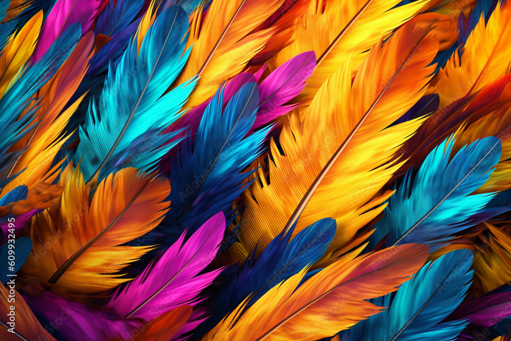 Aufkleber An abstract representation of feathers with bold and vibrant colors, arranged in a geometric pattern to create a modern and dynamic texture. Generative AI technology.
