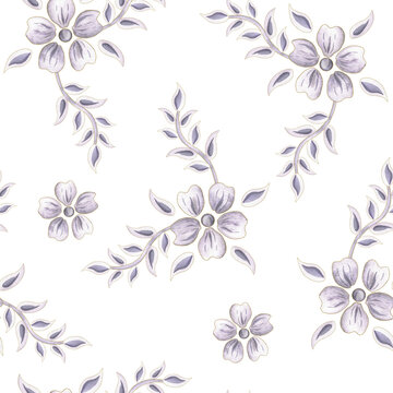 Hand-drawn watercolor illustration. Floral seamless pattern. Seamless damask pattern. Can be used for textile, printing or other design. Two options - on white and transparent background.