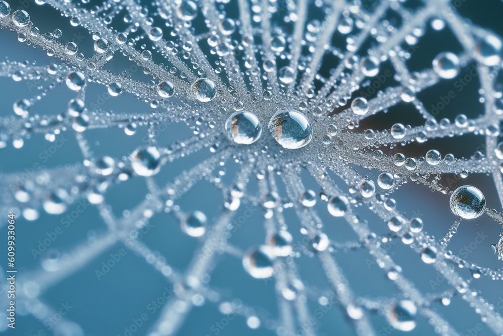 Poster f frozen dewdrops on a spider's web, showcasing the delicate and intricate structures formed by froz