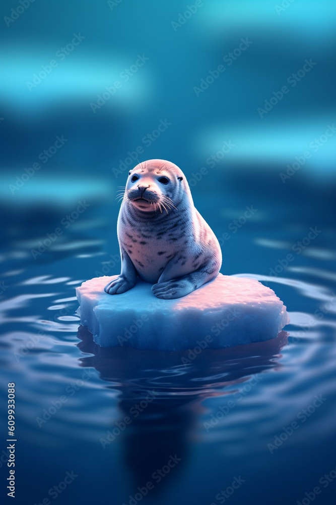 Aufkleber an abstract illustration of a frozen seal resting on an iceberg, with its sleek body and glistening 