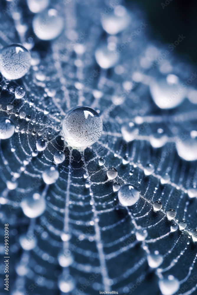 Poster frozen dewdrops on a spider's web, showcasing the delicate and intricate structures formed by frozen