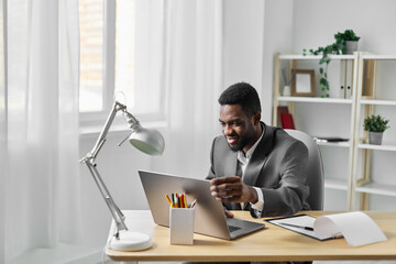 man student laptop online computer job internet education office freelancer african american
