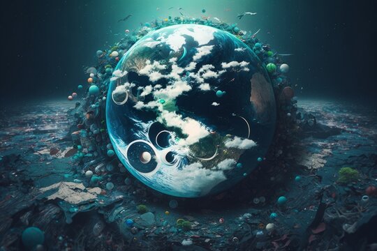 Earth flooded by garbage, Generative ai