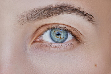 Close up photo of female eyes . Optometry. Natural beauty cosmetic concept. Skin care. Anti age...