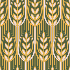 Seamless vector pattern with stylized wheat field. - 609934641