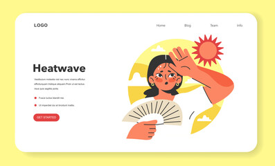 Heat wave web banner or landing page. Female character suffering