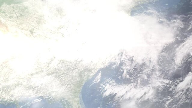 Zoom in from space and focus on Sanford, North Carolina, USA. 3D Animation. Background for travel intro. Elements of this image furnished by NASA