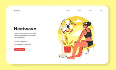 Heat wave web banner or landing page. Female character suffering