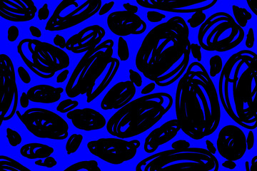 
Stylish, contrast, black and blue colors. Abstract spots, animal skin. Art. Trendy, fashionable, seamless vector pattern for design and decoration.