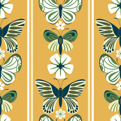 Vector seamless pattern design with decorative butterflies and flowers. - 609935498