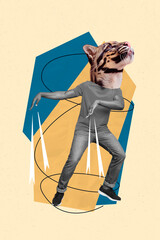 Vertical composite picture collage advert black white promo clothes brand masquerade tiger absurd...