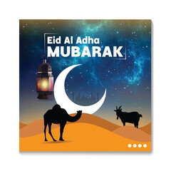 Eid al Adha Background Illustration for the Celebration of Muslim with Slaughtering an Animal as a Cow, Goat or Camel and share it 