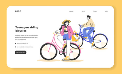 Healthy and active lifestyle web banner or landing page. Young teenage