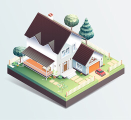 family house building isometric illustration