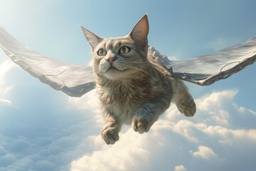 Cat as flying walkiria illustration generative ai - obrazy, fototapety, plakaty