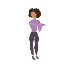 Stretching arms, illustration photo. Afro girl stretchnig arms on white background, vector