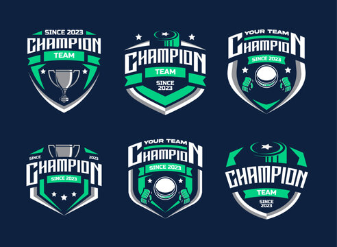 Hockey logo bundles, emblem collections, designs templates. Set of hockey logos