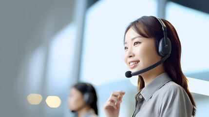 迅速かつ正確な情報提供をするコールセンターの女性