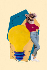 Thinking collage intelligent leopard folded hands confident plasticine lightbulb eureka found case...