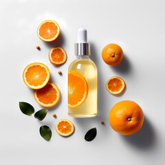 Vitamin C Serum Beauty Cosmetics creative product photography, No label, oranges, made with generative AI