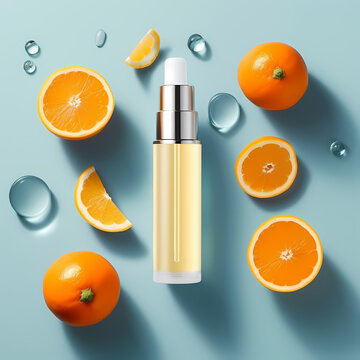 Vitamin C Serum Beauty Cosmetics Creative Product Photography, No Label, Oranges, Made With Generative AI