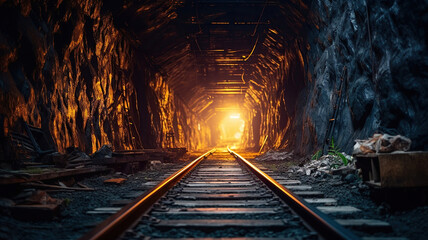 Fototapeta na wymiar train track in a tunnel. Generative Ai