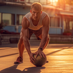 Naklejka premium man exercising with dumbbell